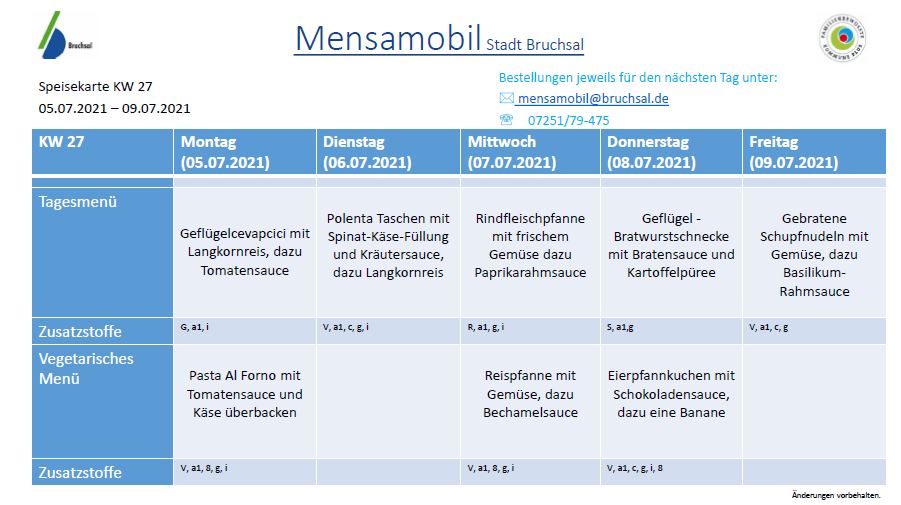 Speiseplan KW27