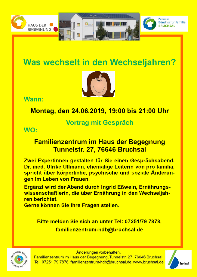 Vortrag mit Gespräch, Wechseljahre, Bündnis für Familie, Familienzenturm 